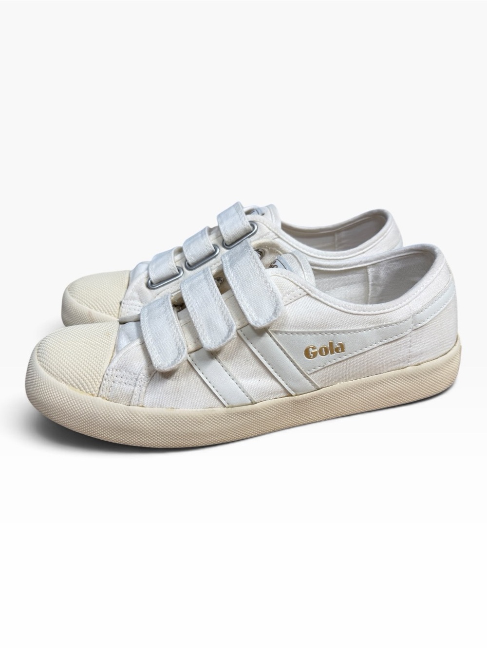 Gola Coaster Strap Off White Canvas Velcro Sneakers Gold Womens US 7.5 EU 38.5